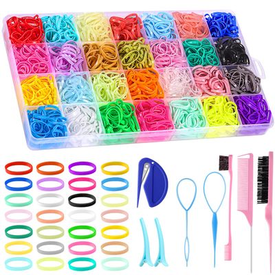 BESARME 28 Colors Rubber Bands for Hair with 7 Hair Styling Tools, 2100 Pcs Colorful Elastic Hair Ties Ponytail Holders Hair Accessories for Girls Baby Toddler Christmas Gifts