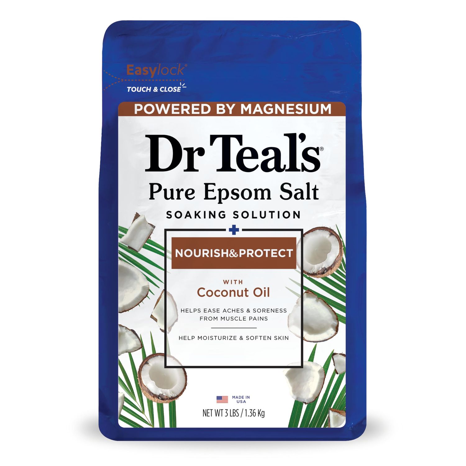 Dr Teal&#39;s Epsom Salt Magnesium Soak, Nourish &amp; Protect with Coconut Oil, 3 lbs