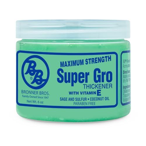 Bronner Bros Super Gro Max - Maximum Strength Hair Treatment for Dry Itchy Scalp with Vitamin E, Sage, Sulfur &amp; Coconut Oil - Hydrate Dry Damaged Hair, Reduce Breakage, Enhance Scalp Health - 6 oz
