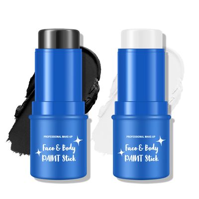 KYDA 2 Colors Body Paint Stick, Eye White &amp; Black Stick for Sports, Body Paint Stick for Adults and Kids, Halloween Skeleton Goths Zombie Cosplay SFX Makeup, Clown Black Stick