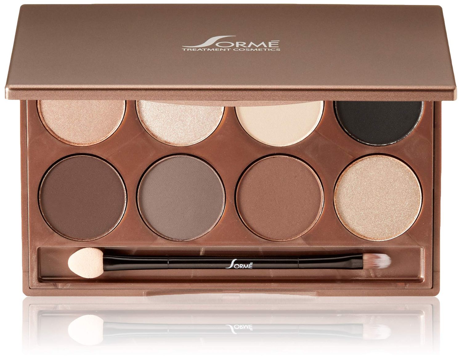 Sorme Cosmetics Accented Hues Eyeshadow Palette in Warm (0.64oz) | 8 Pans of Metallic, Shimmer, and Matte Eyeshadows | With Dual-Ended Makeup Brush Applicator | Blendable and Crease-proof Eye Makeup