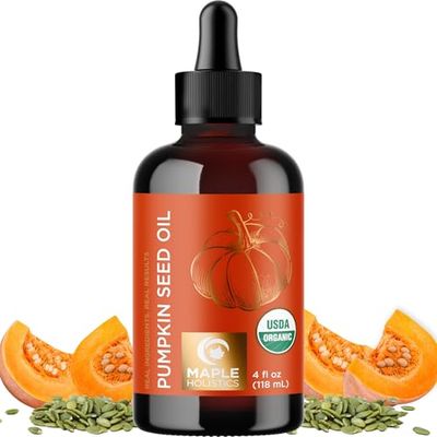 USDA Organic Pumpkin Seed Oil - 100% Pure Pumpkin Seed Oil for Hair Growth Dry Skin and Anti Aging Face Oil - Organic Hair Oil for Dry Damaged Hair and Growth - Virgin Cold Pressed &amp; Unrefined (4oz)
