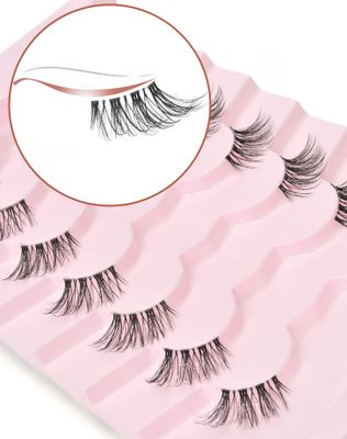 Onlyall Half Eyelashes Corner Lashes Natural Lashes Half Lashes Wispy End Lashes Corner Eyelashes 34 Lashes Clear Band Lashes 7 Pairs C03 (6MM-15MM)