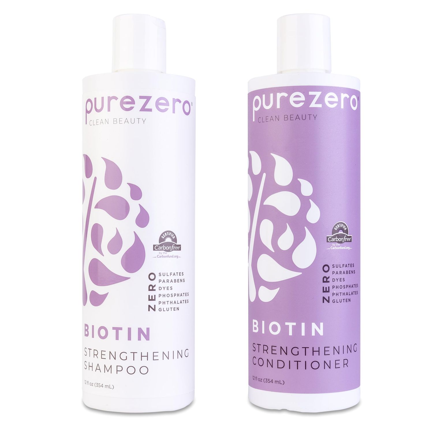 Purezero Biotin Shampoo &amp; Conditioner set - Anti Thinning Formula - Volumizing, Thicker, Fuller Hair - Zero Sulfates, Parabens, Dyes, Gluten - 100% Vegan &amp; Cruelty Free - Great For Color Treated Hair