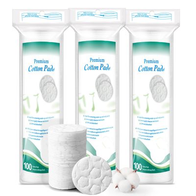 Premium Cotton Rounds for Face, 300 Count Makeup Remover Pads, 100% Pure &amp; Natural Facial Cleansing Round Pads, Hypoallergenic, Lint-Free