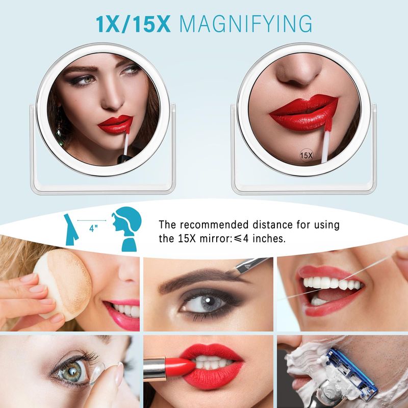 15X Vanity Mirror Makeup Mirror,1X15X Magnification Double Sided Magnifying Mirror,360 Degree Swivel Desk Mirror,Portable Table Counter top Mirror for Bathroom Shaving Mirror,Gift for Women