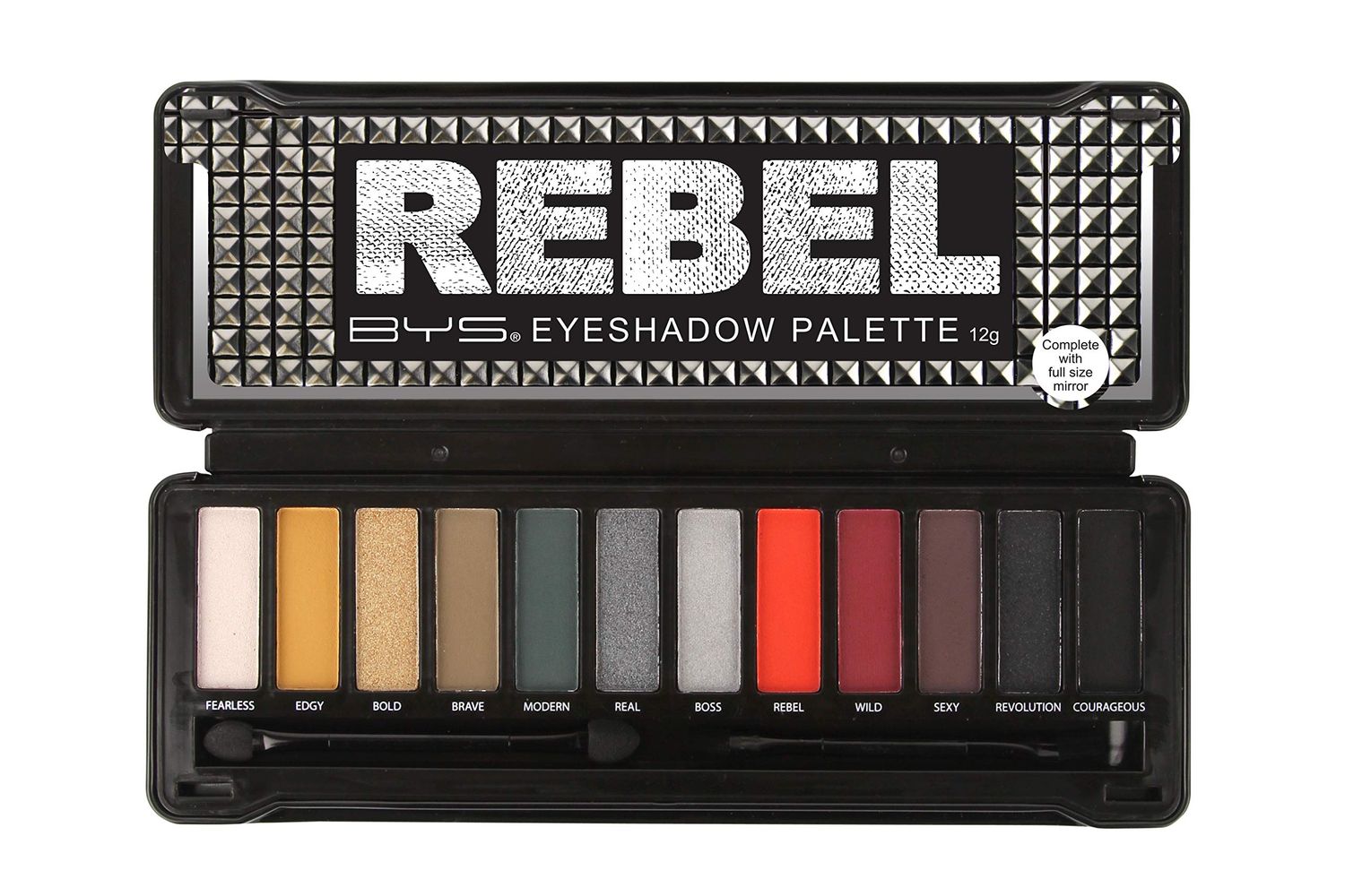 BYS Rebel Eyeshadow Palette, 12 Color Collection in Tin Kit with Mirror - Highly Pigmented Matte &amp; Metallic Shades