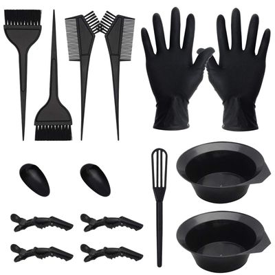 CREATESTAR 15 Pcs Hair Dye Coloring Kit, Hair Coloring Dyeing Bleaching DIY Salon Tool, Hair Tinting BowlDye BrushMixing SpoonEar CoverGlovesTint Comb (Black)