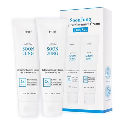 ETUDE SoonJung 2x Barrier Intensive Cream Duo Set (2.02 Fl.oz x 2ea) | Hypoallergenic Shea Butter Hydrating Facial Cream for Sensitive Skin, Water-oil Balance &amp; Panthenol | Korean Skin Care, Kbeauty