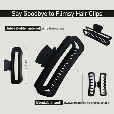 Nalodu Hair Claw Clips 5 Inch Unbreakable Square Rectangle Clip Clamp Neutral Colors for Thick Curly Long Hair Women - 2 Pack
