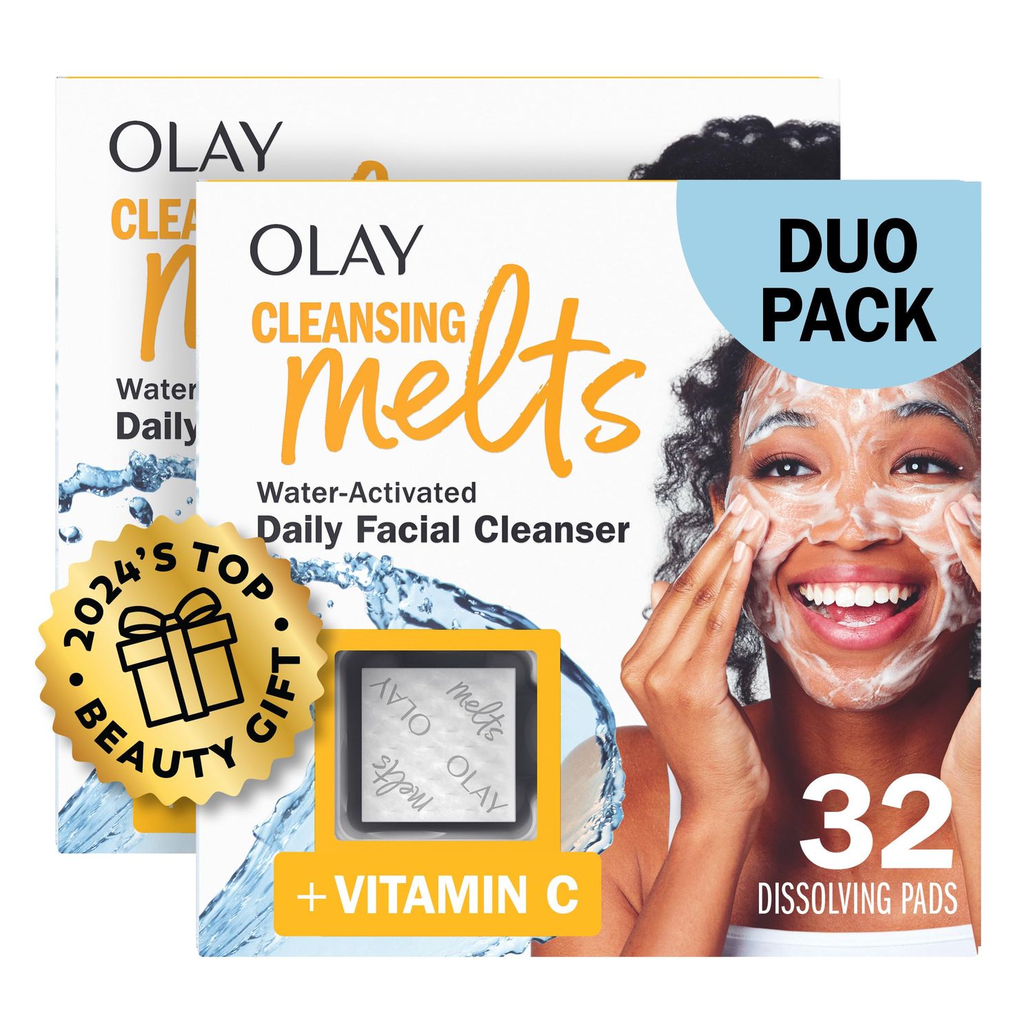 Olay Cleansing Melts  Vitamin C Face Cleanser, 64 ct. total (2 x 32 ct.), Water-Activated Face Wash to Clean, Tone, and Refresh