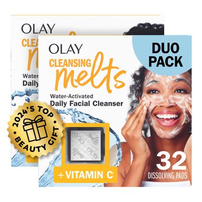 Olay Cleansing Melts  Vitamin C Face Cleanser, 64 ct. total (2 x 32 ct.), Water-Activated Face Wash to Clean, Tone, and Refresh