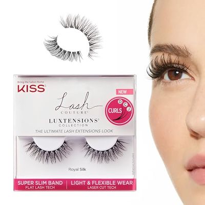 KISS Lash Couture LuXtensions Collection False Eyelashes, Flat Lash Technology, Super Slim Lash Band, Real Lash Extension Fibers, Reusable, Contact Lens Friendly Strip Lashes, Style Royal Silk, 1 Pair