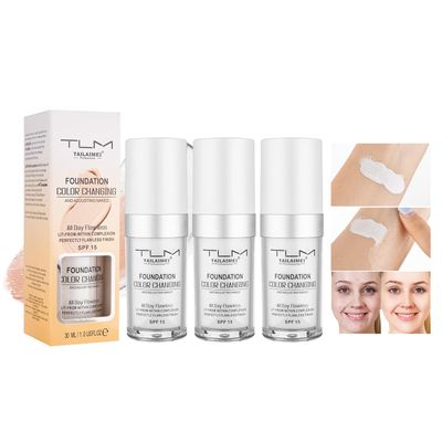 TLM Color Changing Foundation for Color Correction, Even Skin Tone and Coverage of Imperfections for a Natural Facial Look, includes SPF15 Foundation, Full Coverage Foundation 1.0floz x3pcs