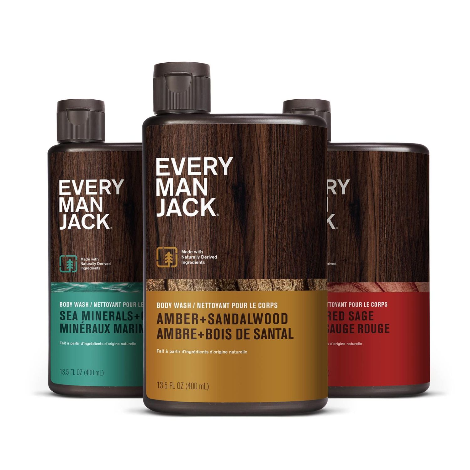 Every Man Jack Men&#39;s Body Wash Variety Pack - Includes 3 Body Washes with Natural Ingredients &amp; Incredible Scents - Amber  Sandalwood, Cedar  Red Sage, Sea Minerals  Citron Fragrances (3 Pack)