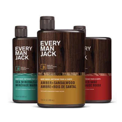 Every Man Jack Men&#39;s Body Wash Variety Pack - Includes 3 Body Washes with Natural Ingredients &amp; Incredible Scents - Amber  Sandalwood, Cedar  Red Sage, Sea Minerals  Citron Fragrances (3 Pack)