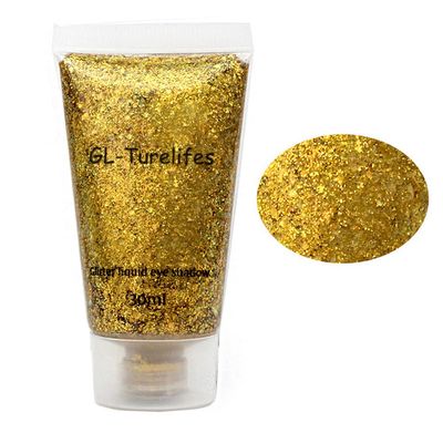 GL-Turelifes 30ml Sequins Chunky Glitter Liquid Eyeshadow Glitter Body Gel Festival Glitter Cosmetic Face Hair Nails Makeup Long Lasting Sparkling Easy to Apply, Easy to Remove (#07 Gold)