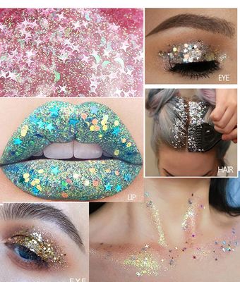 GL-Turelifes 30ml Sequins Chunky Glitter Liquid Eyeshadow Glitter Body Gel Festival Glitter Cosmetic Face Hair Nails Makeup Long Lasting Sparkling Easy to Apply, Easy to Remove (#07 Gold)