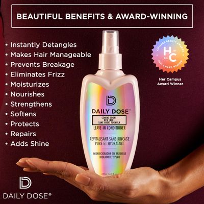 DAILY DOSE Leave-In Conditioner (Award Winning) Hair Detangler Spray & Moisturizing (8.5oz) for Women, Kids, Dry Hair, Curly, Wavy, Straight Hair - No Harsh Chemicals