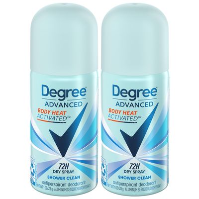 Degree Advanced Antiperspirant Deodorant Spray, Shower Clean 2-Pack - Travel Deodorant for Women, 72H Protection, 1 Oz Ea