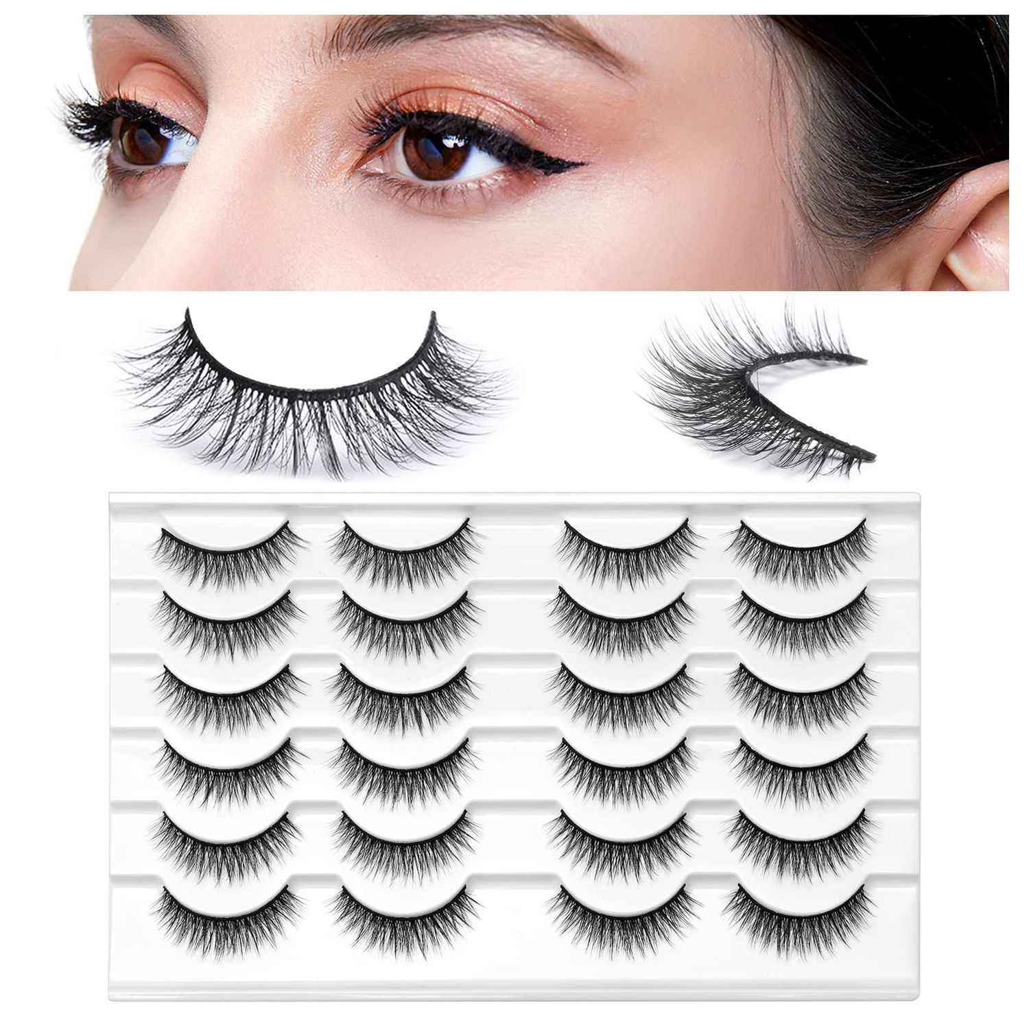SONAFEEL False Lashes Natural Look Eye Lashes Pack Short Natural Eyelashes Wispy Strip Lashes Small Crisscross Daily Fake Eyelashes Reusable Faux 3d Mink Lashes Pestaas Postizas Naturales