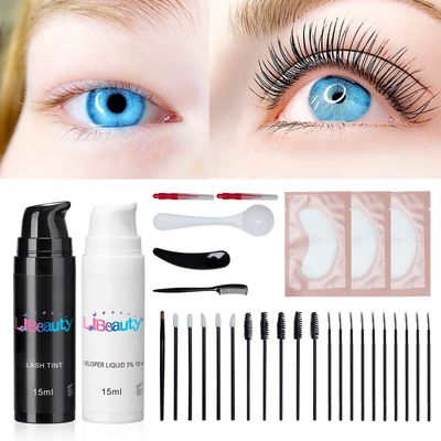Libeauty Lash Color Kit, Natural Black for Eyelash and Eyebrow Coloring with Detailed Instruction Salon Quality Airless Pump Bottle Last to 4 Weeks (15 ml)
