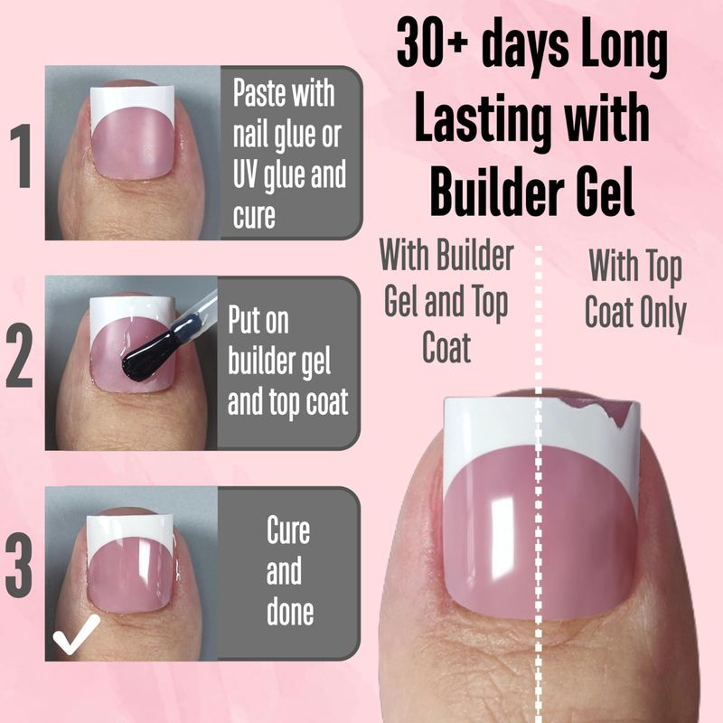 NOVO OVO French Tip Toe Nail Tips Press on, Sharp Square Pre-Designed Soft Gel False Toenail Extension, BERRY PINK Pre-applied Tip Primer &amp; Base Coat, Full Cover Acrylic for DIY x 15 Sizes 240 pcs
