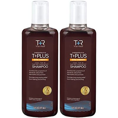 TrueReal Coal Tar Therapeutic Plus Tar Gel Anti-Dandruff Shampoo Extra Strength 1% Coal Tar, 6 Fluid Ounce 2 Pack