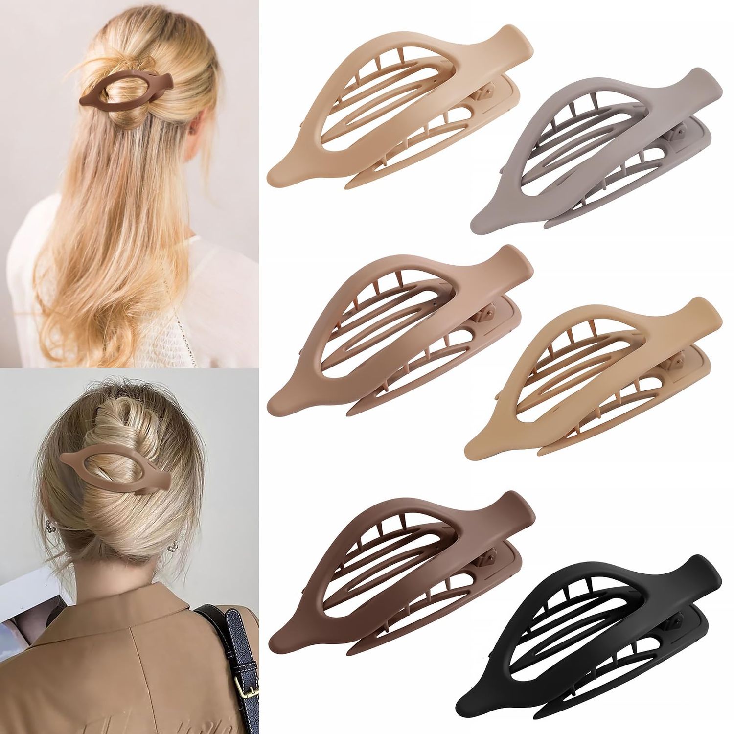 6 Packs Hair Clips, French Concord Flat Hair Clips, Curved Claw Clips for Women Girls, Lay Down Claw Clips, Christmas Holiday Accessories