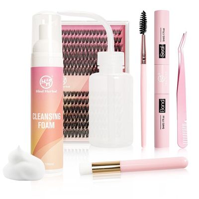 All in one Lash Extension Set 240 pcs DIY 30D40D eyelash clusters with Lash Shampoo, Rinse Bottle, Lash Bond, Seal, Lash Tweezers, Soft Cleaning Brush &amp; Spiral Brush