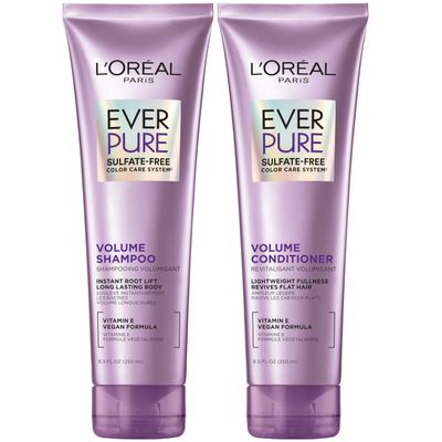 L&#39;Oreal Paris Volume Sulfate Free Shampoo and Conditioner for Color-Treated Hair, EverPure, 8.5 Fl Oz (Set of 2)