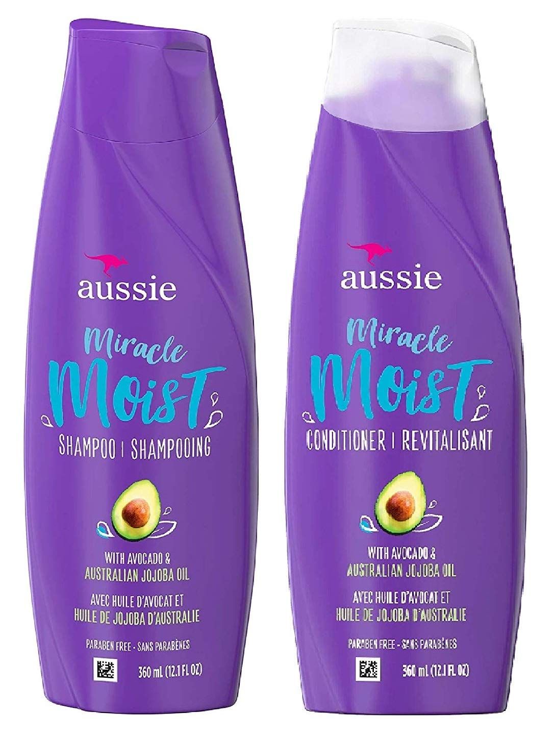 Aussie Miracle Moist Shampoo and Conditioner Set with avocado &amp; australian jojoba oil-12.1 fl oz each
