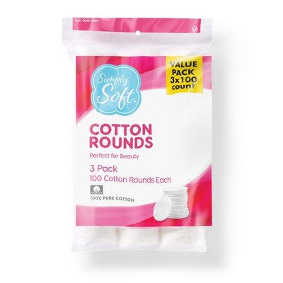 Medline Simply Soft Cotton Rounds (300 Count), 100% Cotton Absorbent and Textured Cotton Pads, Lint-Free