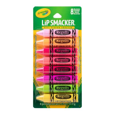 Lip Smacker Crayola Lip Balm Party Pack - 8 Moisturizing Lip Balms, Cotton Candy, Orange, Sherbert, Watermelon, Berry, Apple, Banana, Hydrating &amp; Protecting - Cruelty-Free