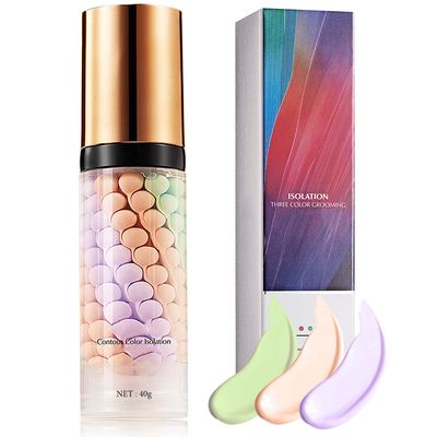 1 Pcs One Step Color Corrector,Natural Isolation Cream,Face Primer Makeup Tricolor Tinted Moisturizer,Oil Control &amp; Moisturizing Skin Tone Correcting and Brightening Primer Concealer Foundation