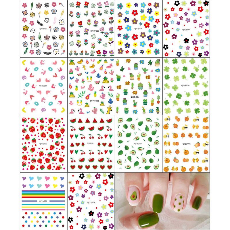 JMEOWIO 14 Sheets Cute Nail Stickers for Kids Nail Art Stickers Decals Self-Adhesive Pegatinas Uas Rainbow Flower Fruit Nail Supplies Nail Art Design Decoration Accessories