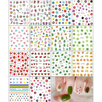 JMEOWIO 14 Sheets Cute Nail Stickers for Kids Nail Art Stickers Decals Self-Adhesive Pegatinas Uas Rainbow Flower Fruit Nail Supplies Nail Art Design Decoration Accessories