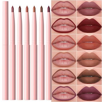 evpct 6Pcs Retractable Lip Liner Pencils Set Pack for Shaping &amp; Sculpting Lips, Mauve Maroon Dark Red Orange Nude Chocolate Brown Plum Creamy Matte Velvet Pigmented Lip Liner lipliners Crayon Lipstick