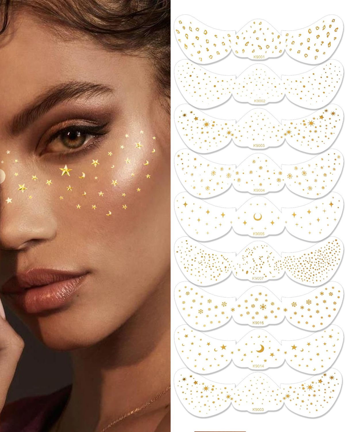 9PCS Glitter Freckles Face Tattoo, Makeup PatchesFace Glitter Speckles Patches Glow Up Makeup Patches Rave Accessories for Women