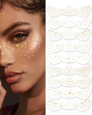 9PCS Glitter Freckles Face Tattoo, Makeup PatchesFace Glitter Speckles Patches Glow Up Makeup Patches Rave Accessories for Women