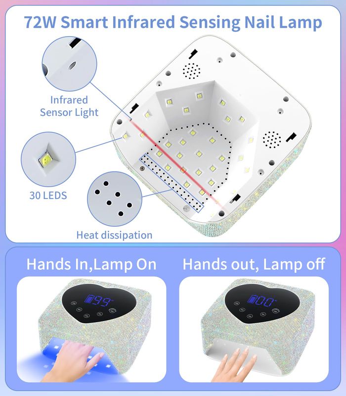 UV Light for Nails, HUGMAPLE Cordless UV Nail Lamp for Gel Nails 72W, Rechargeable Diamond LED Nail Dryer with 5 Timer Setting,Touch Control &amp; Auto Sensor, Fast Nail Light Curing Lamp for Salon &amp; Home