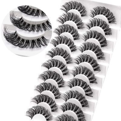 Veleasha Lashes Russian Strip Lashes Eyelashes with Clear Band Looks Like Eyelash Extensions D Curl Lash Strips 10 Pairs Pack (DT01)