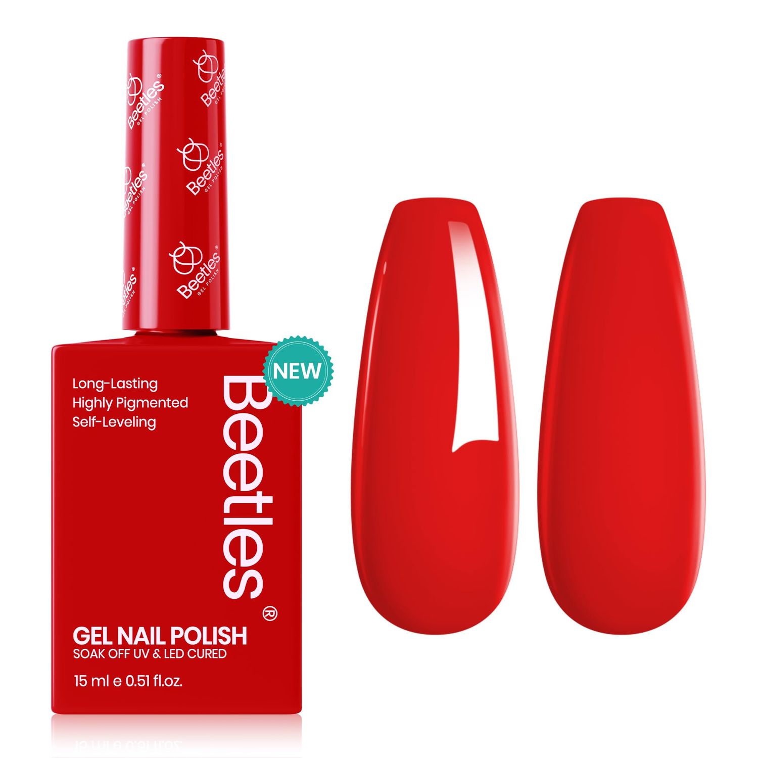 Beetles Red Gel Nail Polish 15ml 0.51 FL.OZ Valentine Red Color Soak Off U V LED Gel Polish Nail Art Design Manicure Salon DIY Gel Home Colorful Bottle Gel