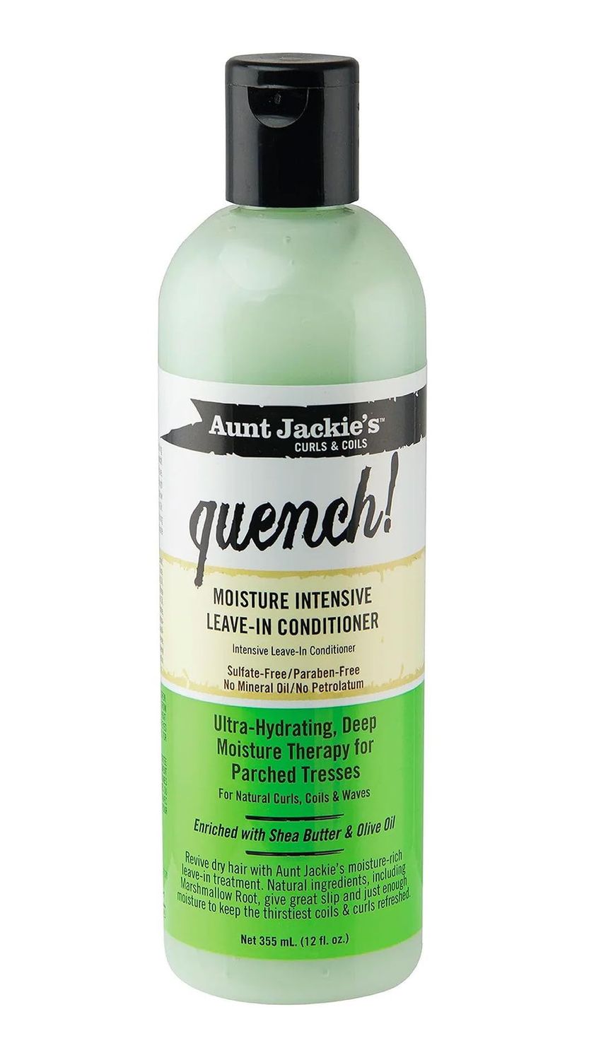 Aunt Jackie&#39;s Curls and Coils Quench Moisture Intensive Leave-In Hair Conditioner for Natural Curls, Coils and Waves, Enriched with Shea Butter, 12 oz