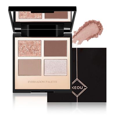 Aaiffey 4 Colors Brown Eyeshadow Palette,Glitter Pink Brown Vanilla Eye Shades,Glossy Shimmer Eyeshadow Palette Matte Neutral Daily Eyeshadow Makeup High Pigment Smooth Powder