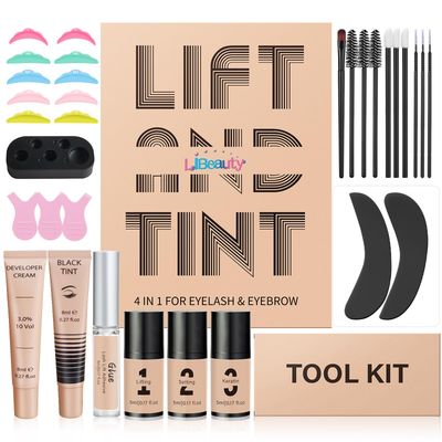 Libeauty Lash Lift Kit and Black Color, Brow Lamination Kit Quick Curling Perming &amp; Coloring with Complete Tools DIY at Home and Popular with Salons (Black)