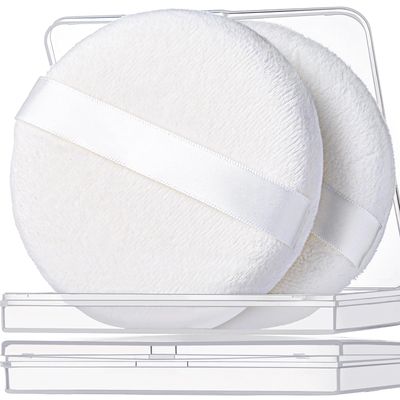 Teenitor 2pcs Powder Puff, 4.13 Inch Powder Puff for Body Powder, Body Powder Puff Large Powder Puff Loose Powder Puffs Soft Velour Body Powder Puff and Container White