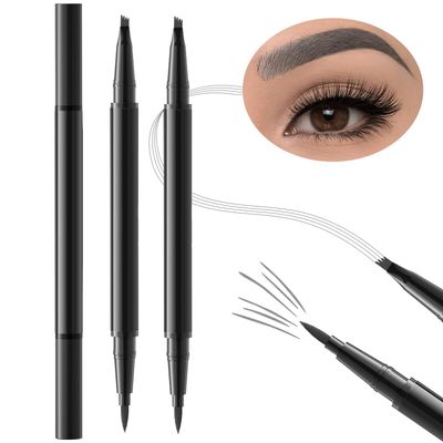 LYBHDAFA 2PCS Microblading Eyebrow Pencil, 2-In-1 Dual-Ended Waterproof Eyebrow Pen with 4-Fork-Tip &amp; Ultra-Precise-Tip for Hair-Like Natural Eyebrow Makeup, Eye Brow Pencils for Women -Gray