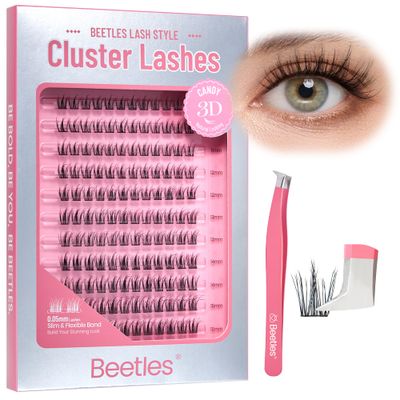 Beetles Lash Clusters 9-16mm Cluster Eyelash Extensions 168pcs Individual Lashes 3D Natural Manga False Eyelashes Wispy CC Curl Eyelash Clusters DIY Cluster Lashes Candy (CMC002, 9-16mm)