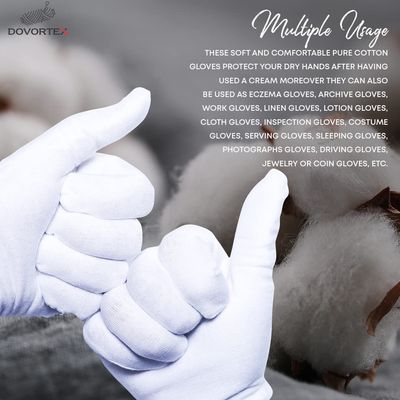 20 Pcs White Cotton Gloves| Cotton Gloves for Eczema| Cotton Gloves for Dry Hands| Moisturizing Gloves for Eczema| Inspection Gloves| Coin Handling and Jewelry Inspection Gloves|